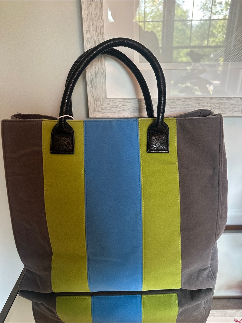 🩶💙💚 Lulu Dharma Soft Striped Tote Handbag with Satchel handles
